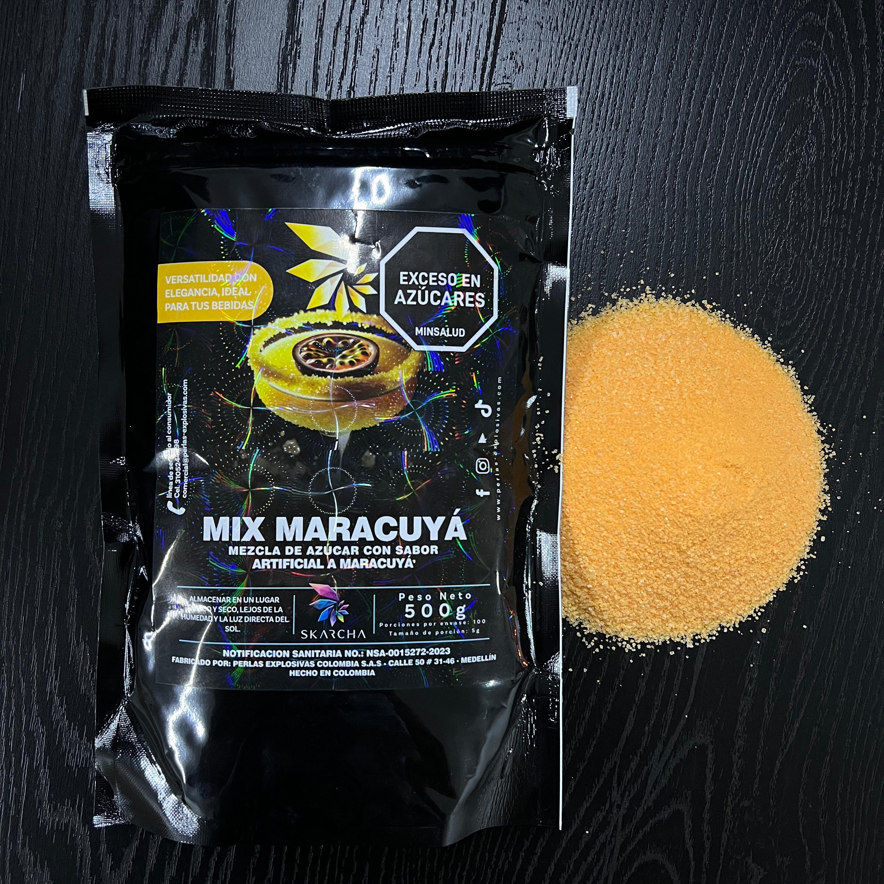 Bolsa Skarcha maracuya 250g — escarchador para bordes de cocteles, fondo blanco